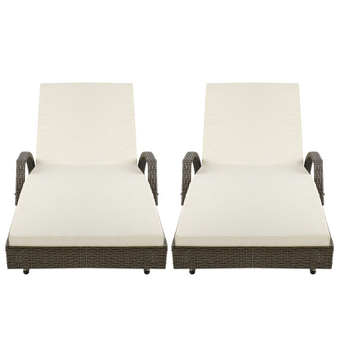 Gardeon 2PC Sun Lounge Wicker Lounger Outdoor Furniture Beach Chair Adjustable Cushion Grey&Beige