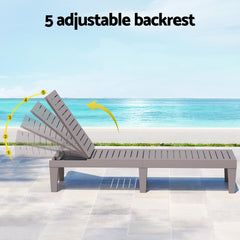 Gardeon Sun Lounge Adjustable Recliner Patio Outdoor Furniture Lightweight Grey