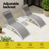 Gardeon 3PC Sun Lounge Outdoor Lounger Table Chairs Steel Patio Furniture Garden