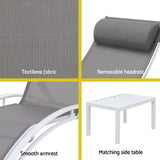 Gardeon 3PC Sun Lounge Outdoor Lounger Table Chairs Steel Patio Furniture Garden