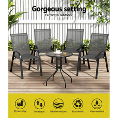 Gardeon 5PC Bistro Set Outdoor Table and Chairs Stackable Outdoor Furniture Black