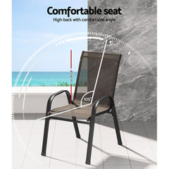 Gardeon 6PC Outdoor Dining Chairs Stackable Lounge Chair Patio Furniture Brown