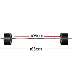 Everfit 68kg Barbell Set Weight Plates Bar Lifting Bench 168cm