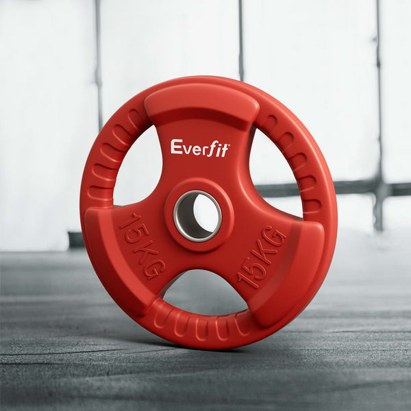 Everfit Weight Plates Olympic 15kg Dumbbell Barbell Plate Weight Lifting Home Gym Red