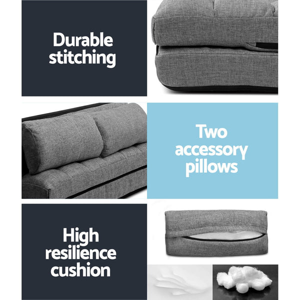 Artiss Floor Lounge Sofa Bed 2-seater Grey Fabric