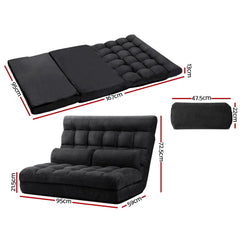 Artiss Floor Lounge Sofa Bed 2-seater Charcoal Suede