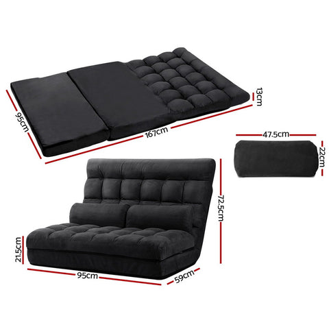 Artiss Floor Lounge Sofa Bed 2-seater Charcoal Suede