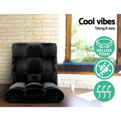 Artiss Floor Lounge Sofa Bed Flannel Fabric Black