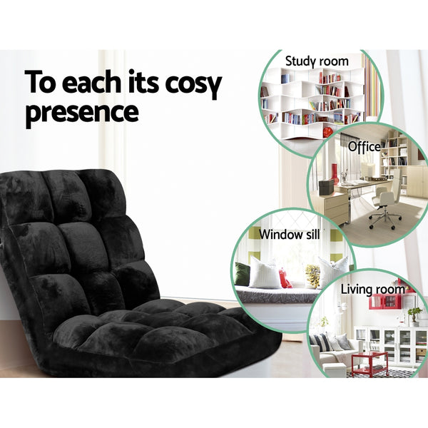 Artiss Floor Lounge Sofa Bed Flannel Fabric Black