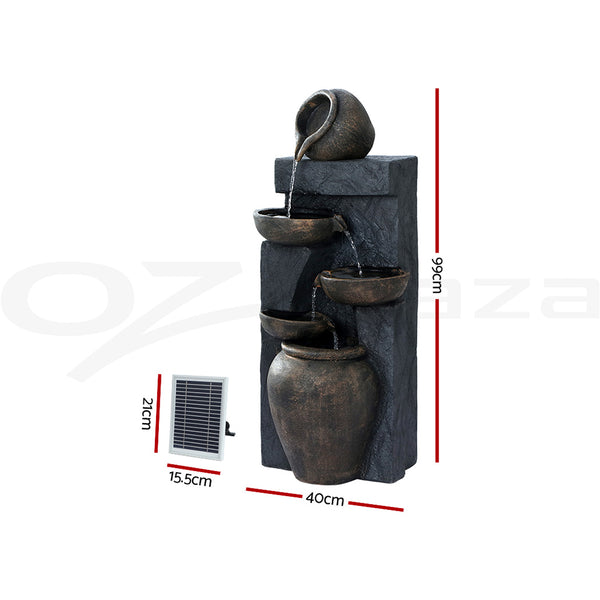 Gardeon Solar Water Feature Cascading Fountain 5 Tiered Bowl Bird Bath 99CM