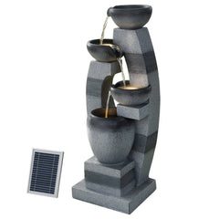 Gardeon Solar Fountain Water Feature Outdoor Fountain Indoor 3-Tier Bowl Cascading Grey
