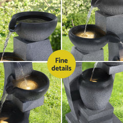 Gardeon Solar Fountain Water Feature Outdoor Fountain Indoor 3-Tier Bowl Cascading Grey