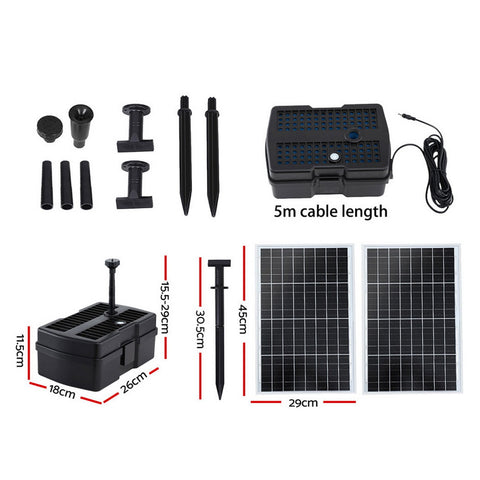 Gardeon Solar Submersible Water Pond Fountain Pump with Filter Box 6FT 1190L/H