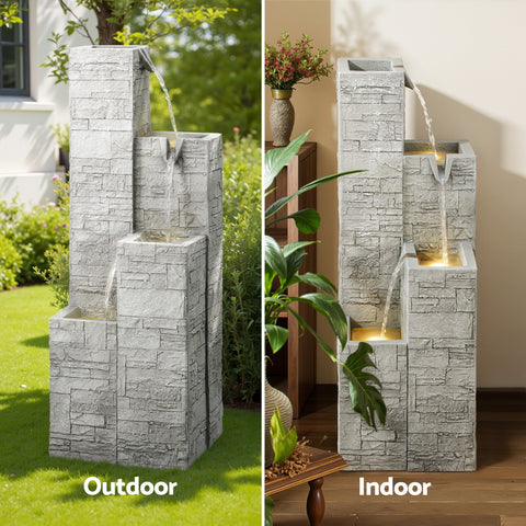 Gardeon Solar Fountain Water Feature Outdoor Indoor 4-Tier Square Cascading Beige