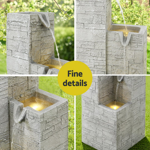 Gardeon Solar Fountain Water Feature Outdoor Indoor 4-Tier Square Cascading Beige