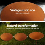 Grillz 70cm Fire Pit Rustic Iron Bowl Outdoor