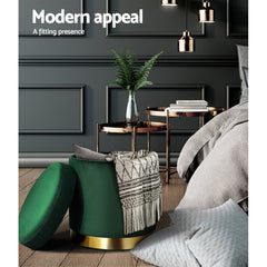 Artiss Ottoman Storage Foot Stool Round Velvet Green