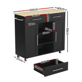 Artiss Kitchen Island Trolley Rolling Serving Cart Storage Drawer Cabinet 100cm Black