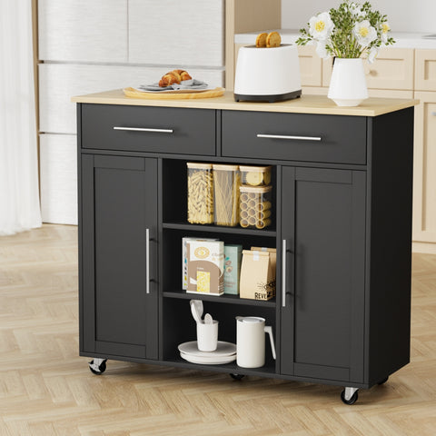 Artiss Kitchen Island Trolley Rolling Serving Cart Storage Drawer Cabinet 100cm Black