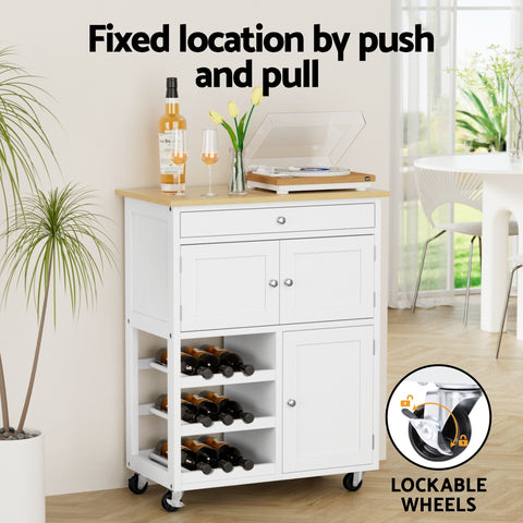 Artiss Kitchen Island Trolley Rolling Serving Cart Storage Cart Drawer Cupboard