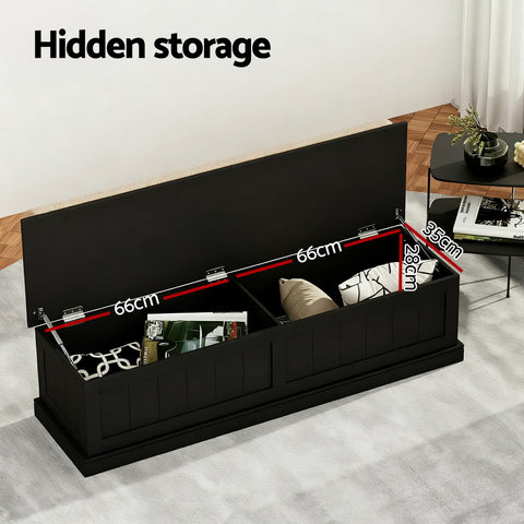 Artiss Storage Ottoman Blanket Box 140cm Fluted Black