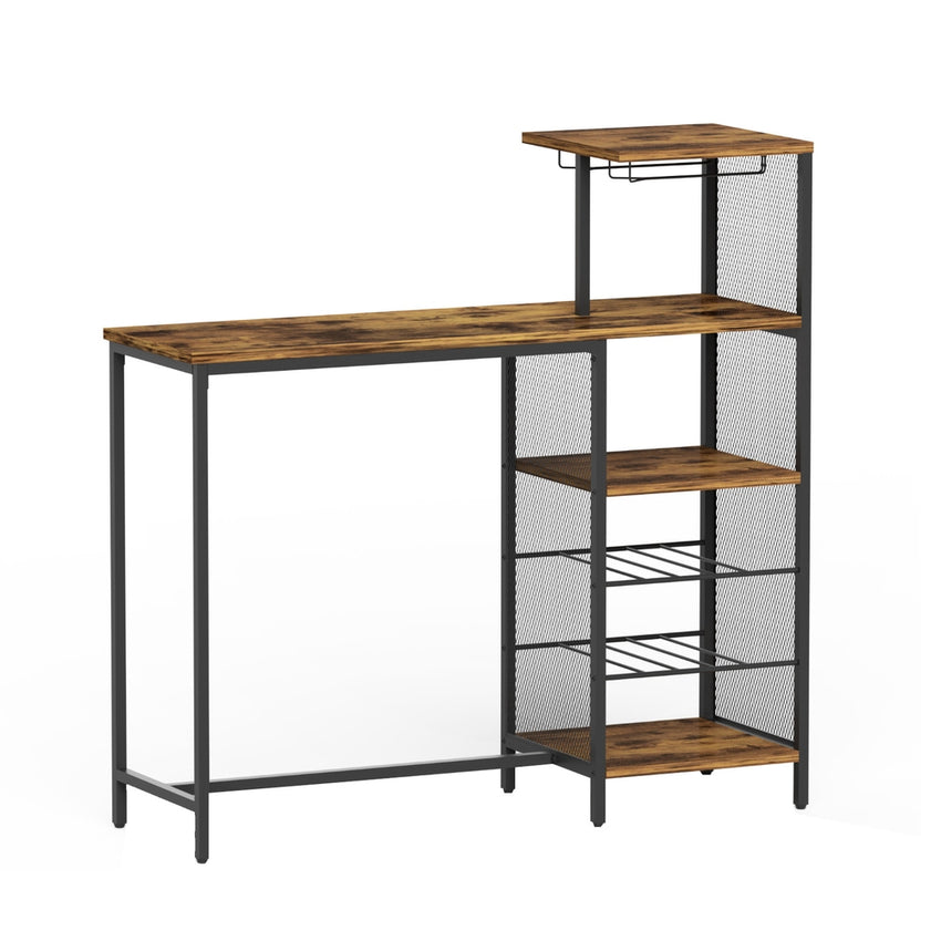 Artiss Industrial Bar Table with Wine Rack Cup Holder Multi-Level Storage 122cm Walnut