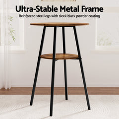 Artiss Industrial Bar Table with 2-Tier Organizer Weather-Resistant MDF Top Steel Frame