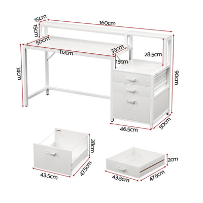 Artiss Computer Desk Home Office Study Table Desks w/Drawers Open Shelf White 160CM