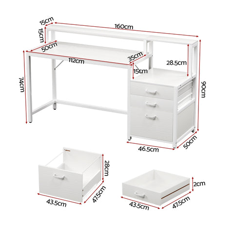Artiss Computer Desk Home Office Study Table Desks w/Drawers Open Shelf White 160CM