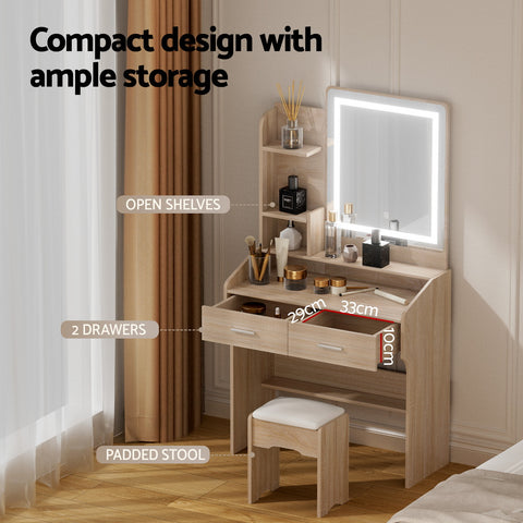 Artiss Dressing Table Set Stool Led Wood