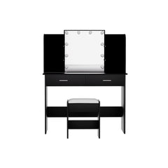 Artiss Dressing Table Set Stool 10 Led Bulbs Black Dulcea