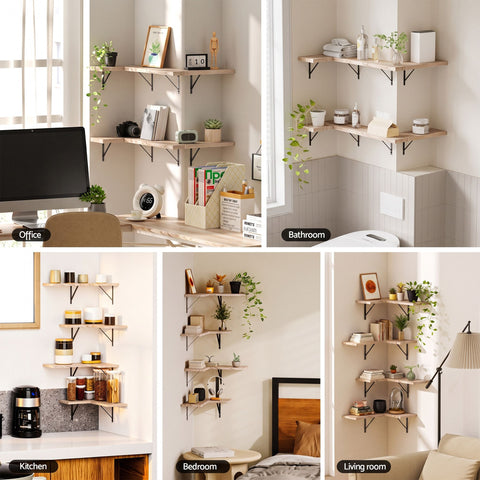 Artiss Floating Wall Shelf Corner Shelves Set of 4 Wood