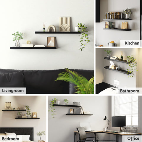 Artiss Floating Wall Shelf Set of 2 Black 90CM