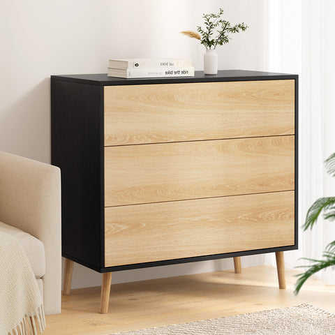 Artiss 3 Chest of Drawers Dresser Table Black&Pine