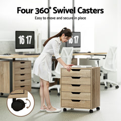 Artiss 5-Drawer Filing Cabinet Mobile Rolling Storage Cabinet Chest of Drawers Stand Scratch Beige