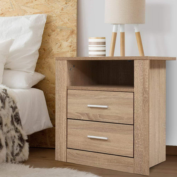 Artiss Bedside Table 2 Drawers with Shelf - TARA Oak