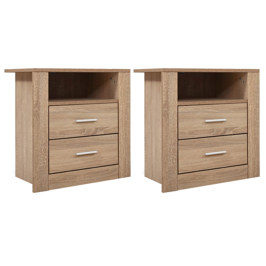 Artiss 2X Bedside Table 2 Drawers with Shelf - TARA Oak