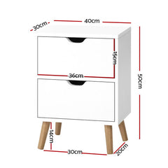 Artiss 2X Bedside Table 2 Drawers - BODEN White