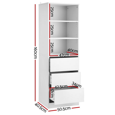 Artiss 3 Chest of Drawers Tallboy Cabinet White