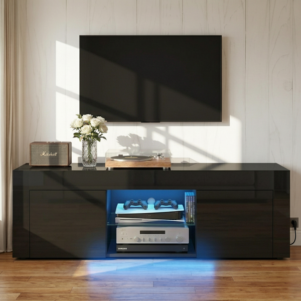 Artiss Entertainment Unit TV Cabinet LED 130cm Black Angus