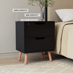 Artiss Bedside Table 2 Drawers - BODEN Black