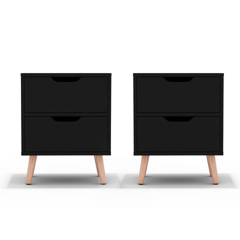 Artiss 2 x Bedside Table 2 Drawers - BODEN Black