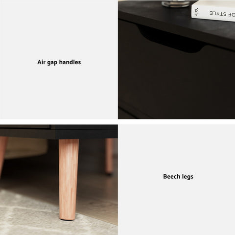 Artiss 2 x Bedside Table 2 Drawers - BODEN Black