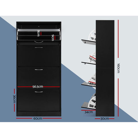 Artiss Shoe Rack Cabinet 60 Pairs 4 Doors - Black