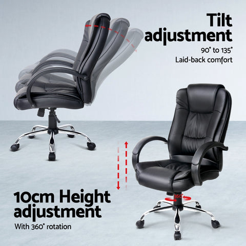 Artiss Computer Desk 120cm Executive Office Chair Set PU Leather High Back Black