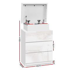 Artiss Bedside Table LED 3 Drawers - COLEY White