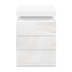 Artiss Bedside Table LED 3 Drawers - COLEY White