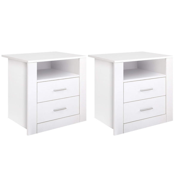Artiss 2 X Bedside Table 2 Drawers with Shelf - TARA White