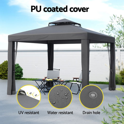 Instahut Gazebo Marquee 3m Outdoor Event Tent Camping Party Mesh Wall Canopy Grey