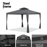 Instahut Gazebo Marquee 3m Outdoor Event Tent Camping Party Mesh Wall Canopy Grey